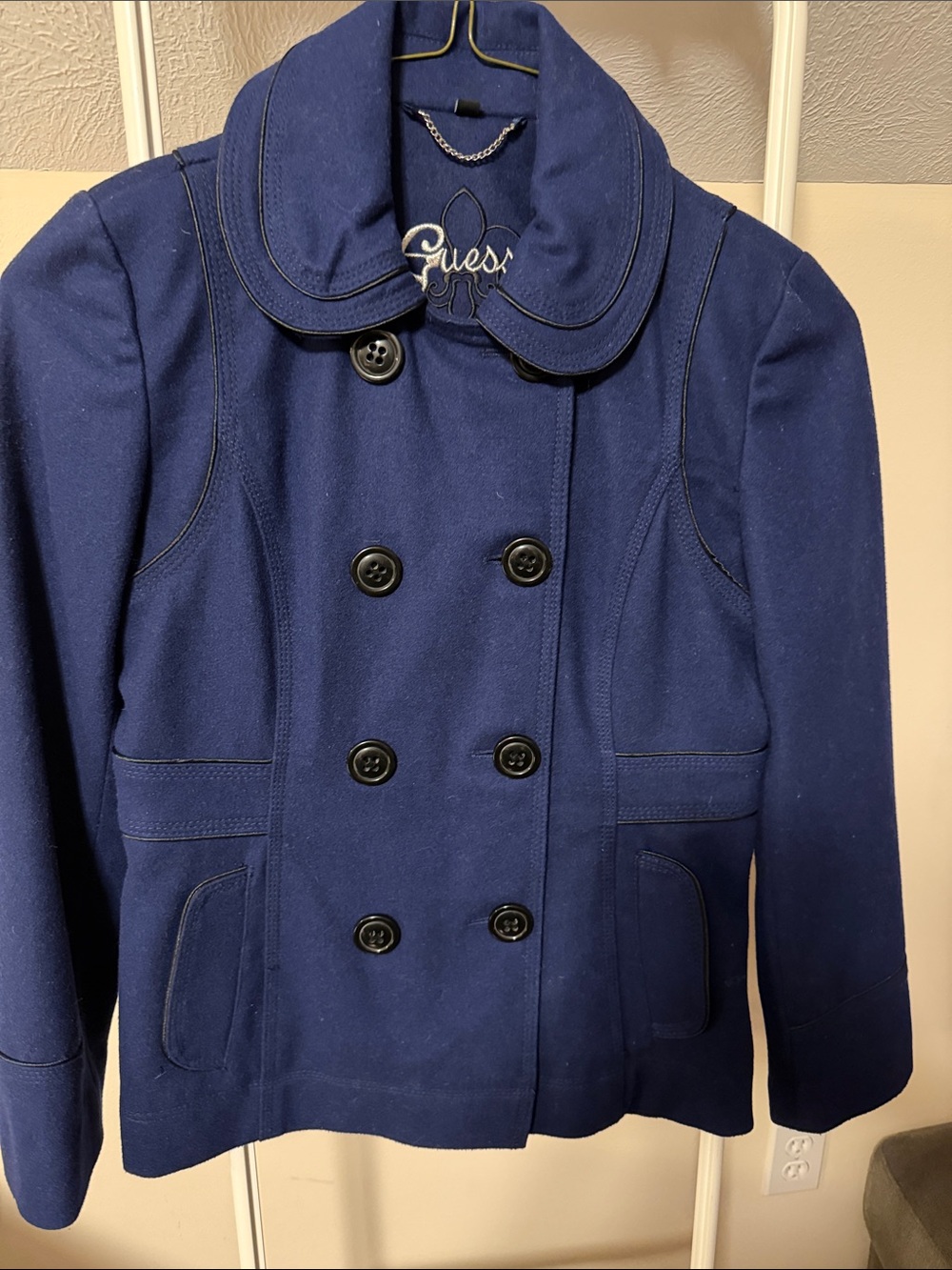 Guess wool blend double-breasted royal blue coat - size M  VINTAGE